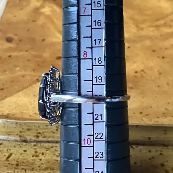 Natural Black Spinel Sterling Silver Teardrop Ring Size 9 - Picture 9 of 10